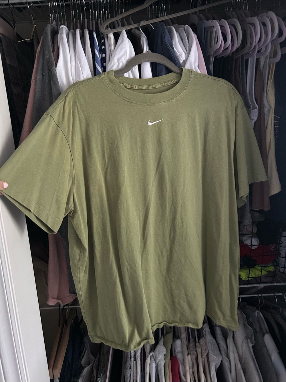 Nike Olive Green Short Sleeve Tee with White Swoosh